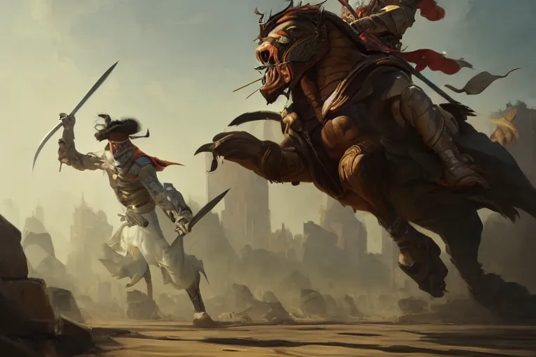 Image similar to a man with a sword charging sprint in an arena, organic painting, sunny day, matte painting, bold shapes, hard edges, street art, trending on artstation, by huang guangjian, gil elvgren, ruan jia, randy vargas, greg rutkowski