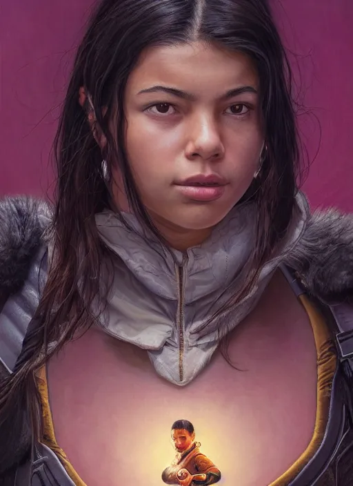 Prompt: portrait of Amber Midthunder in Prey (2022), highly detailed, centered, solid color background, digital painting, artstation, concept art, smooth, sharp focus, illustration, Jason Edmiston, donato giancola, Joseph Christian Leyendecker, Les Edwards, Ed Repka, WLOP, Artgerm