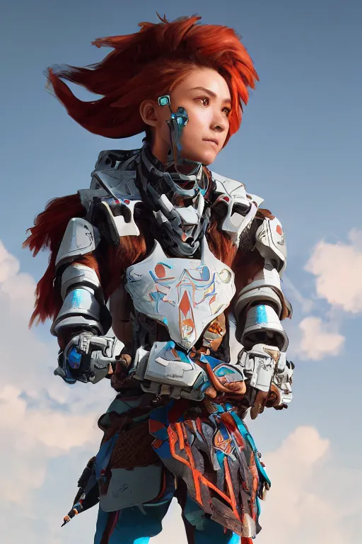 Image similar to combination suit armor aloy horizon forbidden west horizon zero dawn robot ninja mask helmet backpack tribal, aesthetic octane render, 8 k hd resolution, by ilya kuvshinov and cushart krentz and gilleard james radiating a glowing aura cgi rtx 2 0 2 2