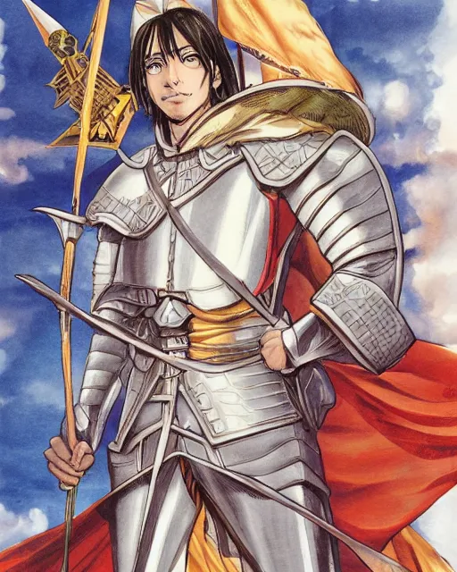 Image similar to illustration of a spanish conquistador, art by takeshi obata and clay mann, studio ghibli color cheme, portrait, tarot card