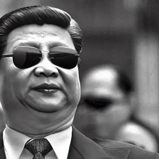 Prompt: xi jinping wearing sunglasses shooting guns action scene the matrix 1 9 9 9