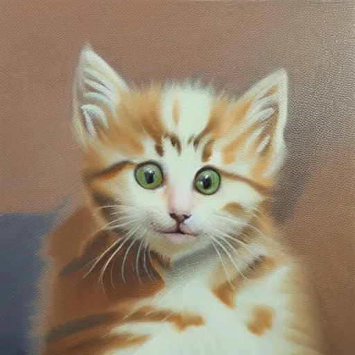 Image similar to an oil painting of a kitten