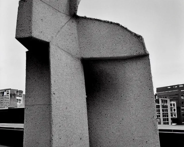 Image similar to by bruce davidson, andrew boog, mystical photography evocative. an fractal concrete brutalist carved sculpture, standing in a city center.