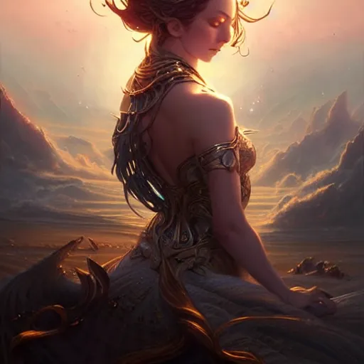 Image similar to star goddess, fine art, awesome fantasy book cover on pinterest, award winning, dark fantasy landscape, fantasy magic, intricate, elegant, sharp focus, cinematic lighting, highly detailed, digital painting, concept art, art by wlop and artgerm and greg rutkowski, masterpiece, trending on artstation, 8 k