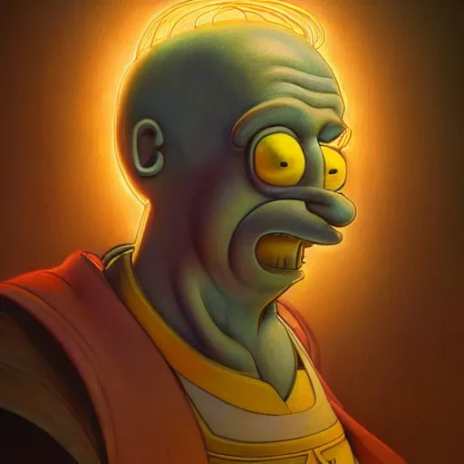 Image similar to ultra realistic illustration of magical homer simpson, forest, fantasy, colorful lights, intricate, elegant, highly detailed, digital painting, artstation, concept art, smooth, sharp focus, illustration, art by artgerm and greg rutkowski and alphonse mucha homer!!! simpson!!!