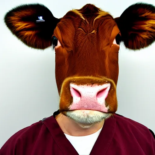 Image similar to mugshot of a cow dressed as an inmate