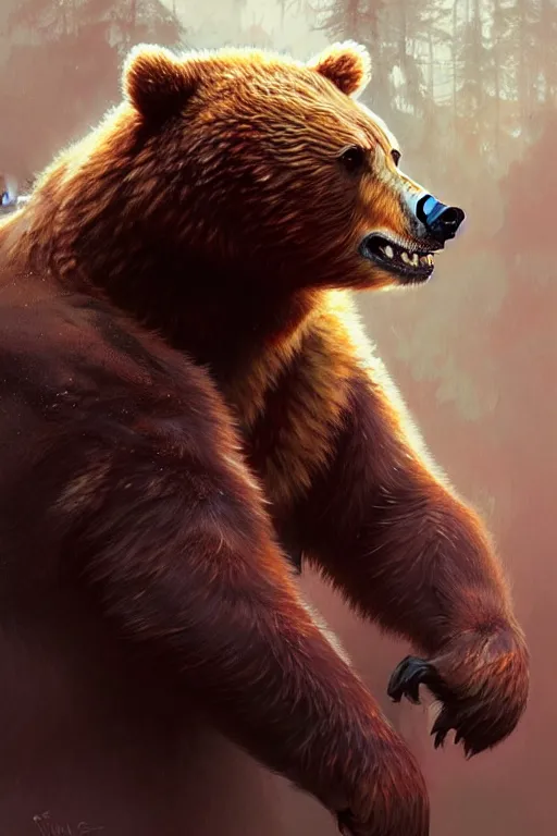 Prompt: angry bear, sharp focus, illustration, highly detailed, digital painting, concept art, matte, art by wlop and artgerm and greg rutkowski and alphonse mucha, masterpiece