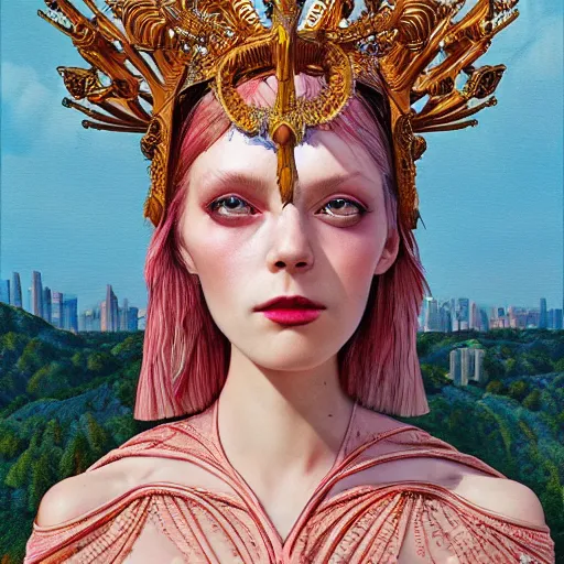 Image similar to pretty model as goddess : : by martine johanna and simon stalenhag and chie yoshii and casey weldon and wlop : : ornate, dynamic, particulate, rich colors, intricate, elegant, highly detailed, vogue, harper's bazaar art, fashion magazine, smooth, sharp focus, 8 k, octane render