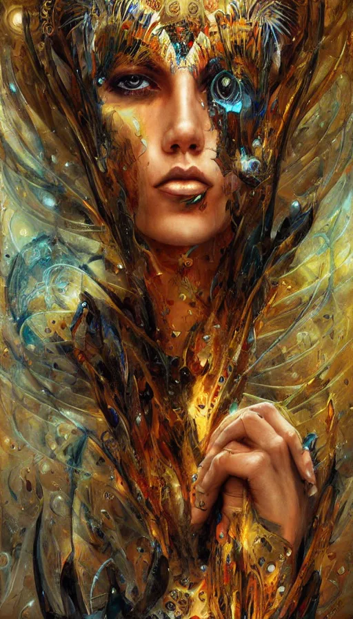 Prompt: portrait of a digital shaman, by karol bak