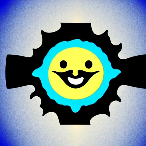 Image similar to a sun cute sun smiling with one tooth vector logo in color scheme black and blue