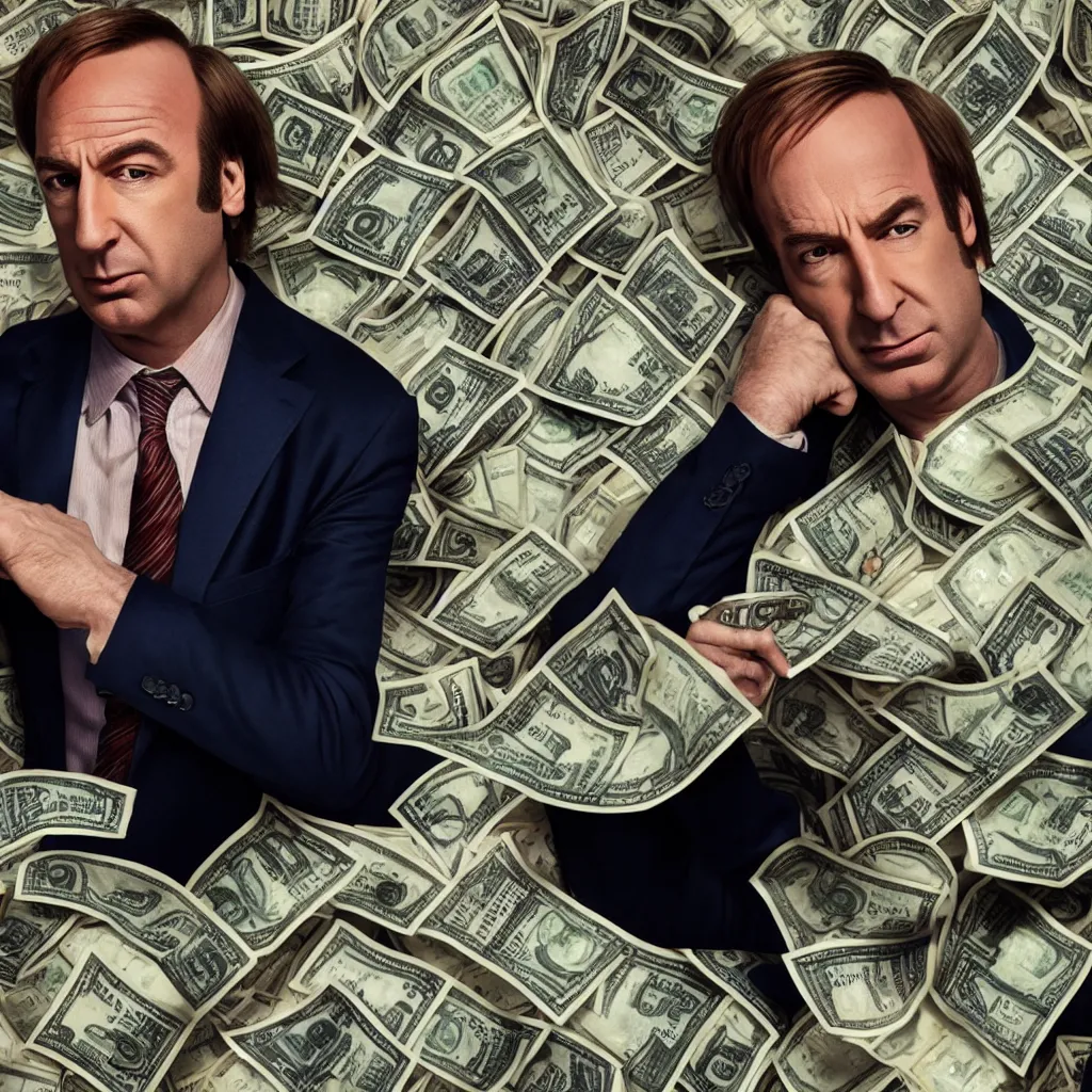 Image similar to saul goodman, better call saul, swimming in money, photo, 4 k