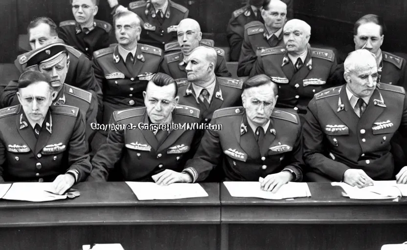 Prompt: 50s movie still of very diverse soviet generals officers marshal and politics head with very detailed faces in a stalinist parlement, by Alexei Guerman, Cinestill 800t 35mm black and white, heavy grainy picture, very detailed, high quality, 4k, HD criterion, precise texture, diverse faces, diverse haircuts, diverse ages, precise faces