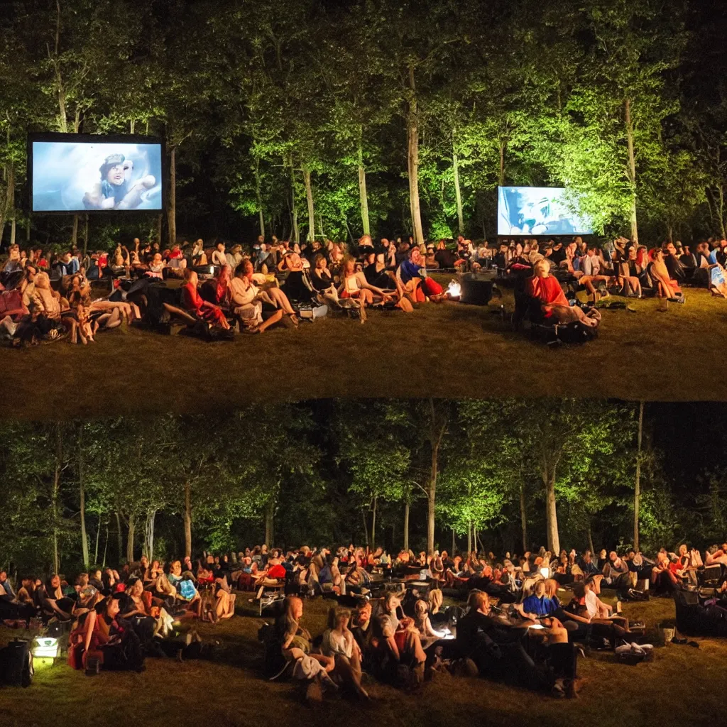 Image similar to outdoor cinema in the forest at night