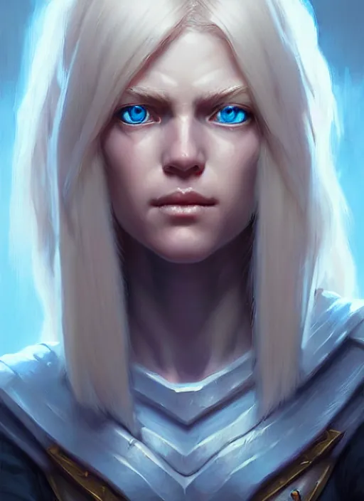 Image similar to a fantasy style portrait painting of shy white female paladin with blonde hair and blue eyes shy scarred left eye, holy oil painting unreal 5 daz. rpg portrait extremely detailed artgerm greg rutkowski _ greg