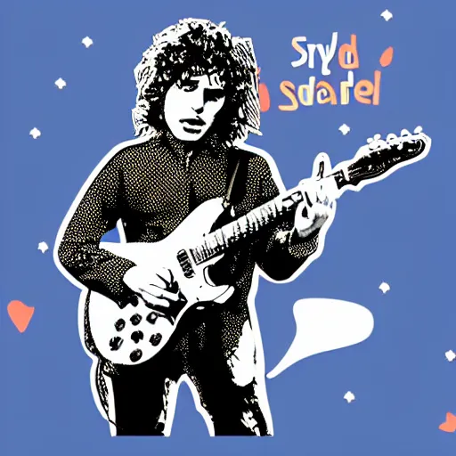 Image similar to syd barret playing guitar and singing, sticker - art, svg vector, adobe - illustrator