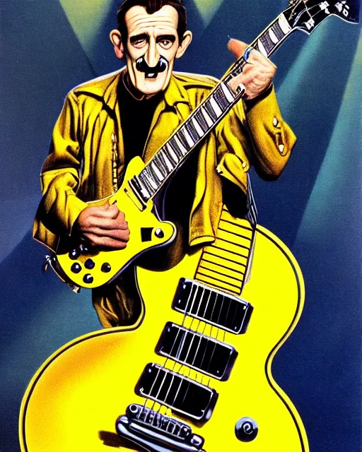 Image similar to barry chuckle ( shredding on a gibson les paul. guitar solo, bold, art by stanisław szukalski, 3 d 8 k )