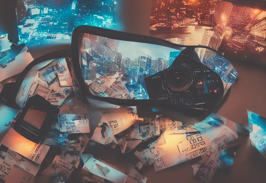 Image similar to 3 d ✈ popping out of curved movie screen, bedroom, volumetric lighting, sleeping, pair of keycards on table, bokeh, creterion collection, shot on 7 0 mm, instax