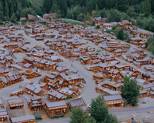 Prompt: an entire town made from a wooden playground