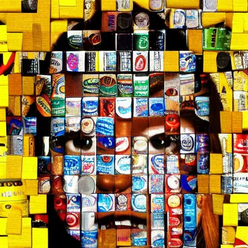 Image similar to collage of a beautiful female face made of soda cans