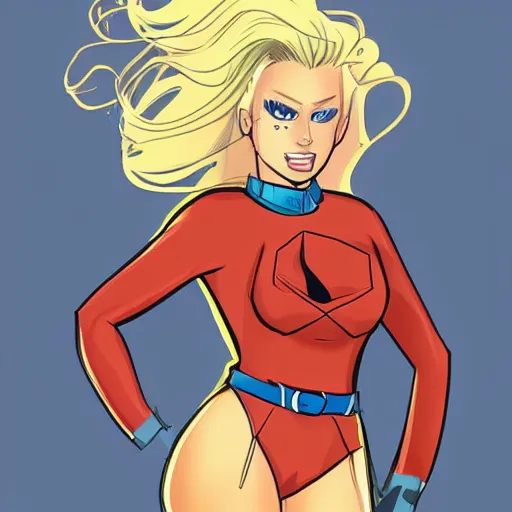 Image similar to blonde girl wearing an decent outfit hero, digital artwork in hero comic art style