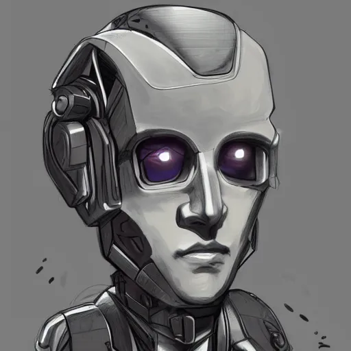 Prompt: concept art of a cyborg character, face only