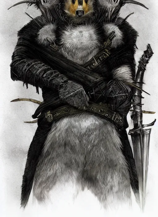 Prompt: a fantasy character illustration portrait of an anthropomorphic badger warrior, by victo ngai, by stephen gammell, by george ault, artstation