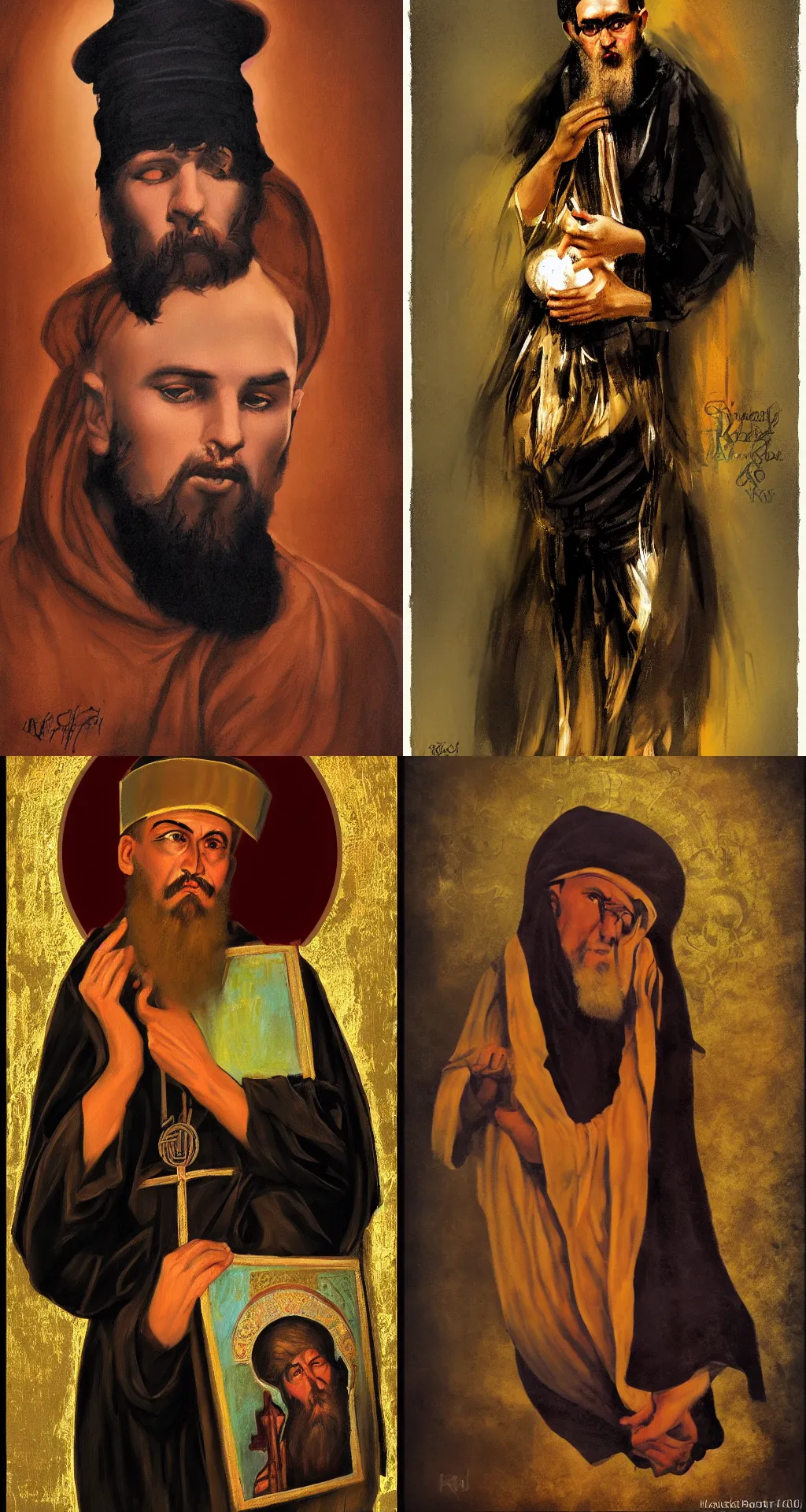 Prompt: the orthodox monk in the style of Rolf Armstrong