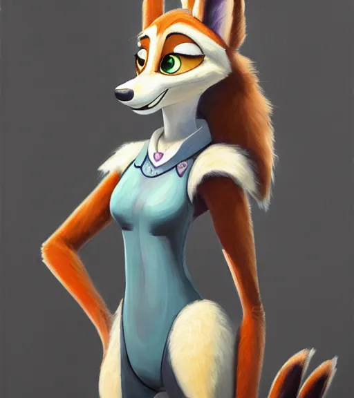Prompt: oil painting of full body of anthromorphic female wolf, in style of zootopia, zootopia, zootopia, fursona, furry, furaffinity, 4 k, deviantart, furry art, fursona art, wearing black business suit, business suit, in style of zootopia, wolf fursona, cyberpunk, female, expressive detailed feminine face,