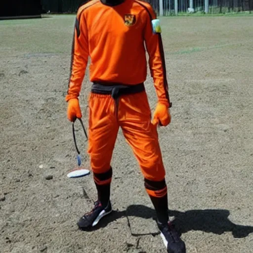 Prompt: messi - gordon freeman hybrid, wearing orange half life armor