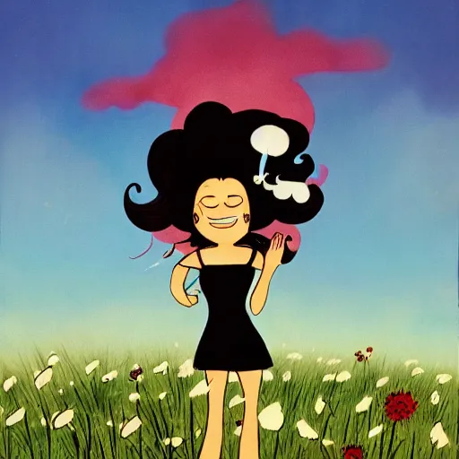 Image similar to The body art depicts a woman standing in a field of ashes, her dress billowing in the wind. Her hair is wild and her eyes are closed, and she seems to be in a trance-like state. The body art is dark and atmospheric, and the ashes in the field seem to be almost alive, swirling around. Powerpuff Girls by Richard Scarry, by Heywood Hardy unified