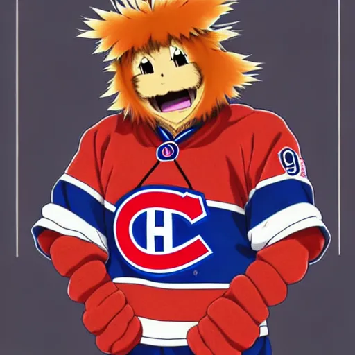 Image similar to anime Portrait of Youppi the Habs Montreal Canadiens Mascot as an evolved powerful pokemon, highly detailed anime, 1990s, smooth, sharp focus, dynamic lighting, intricate, trending on ArtStation, illustration pokemon, art by WLOP