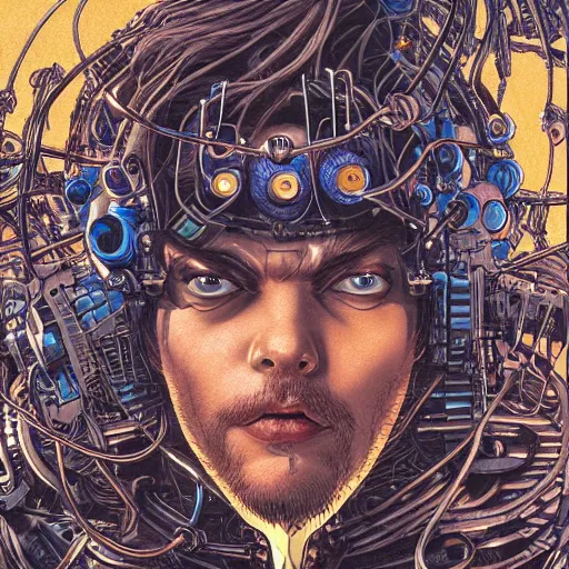 Prompt: portrait closeup of crazy robotic post malone, symmetrical, by yoichi hatakenaka, masamune shirow, josan gonzales and dan mumford, ayami kojima, takato yamamoto, barclay shaw, karol bak, yukito kishiro