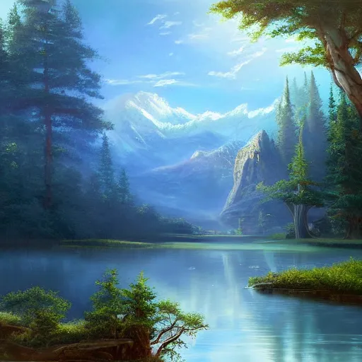 Image similar to a beautiful matte painting of a character, by steve argyle and mark arian, in an environment painted by bob ross