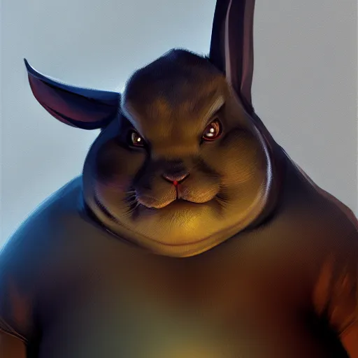 Prompt: portrait of the real life Big Chungus, expressive pose, futuristic, highly detailed, digital painting, artstation, concept art, smooth, sharp focus, by ernest hemingway