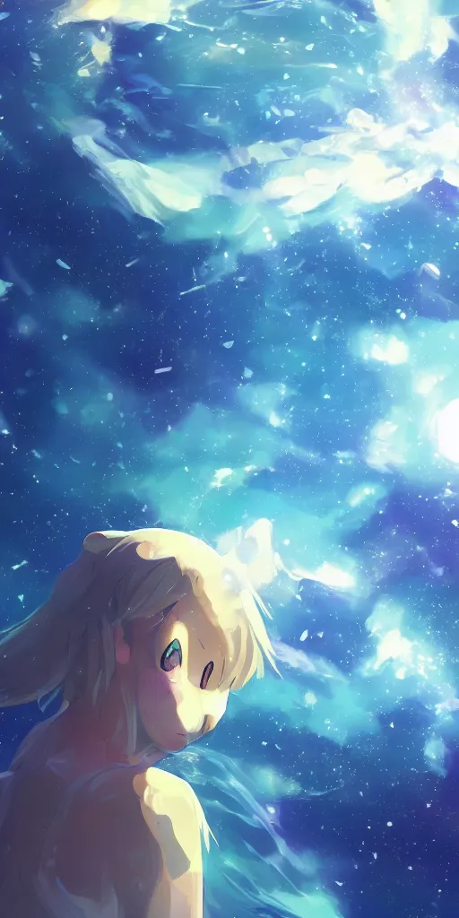 Prompt: a beautiful illustration of a polar bear in space, beautiful woman, wide angle, by makoto shinkai, wu daozi, very detailed, deviantart, 4 k vertical wallpaper, tropical, colorful, airy, anime illustration, anime nature wallpap