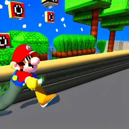 Image similar to screenshot of a carjacking in super mario 6 4