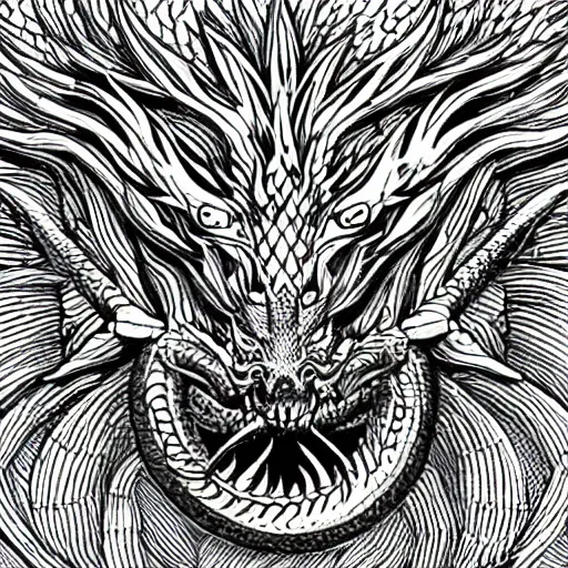 Image similar to “fire breathing dragon, geometric drawing”