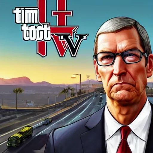 Image similar to tim cook in gta v cover art