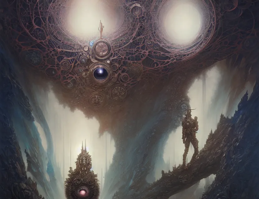 Image similar to inside a fractal of eyes fantasy character portrait, ultra realistic, wide angle, intricate details, blade runner artifacts, highly detailed by peter mohrbacher, boris vallejo, hajime sorayama aaron horkey, gaston bussiere, craig mullins