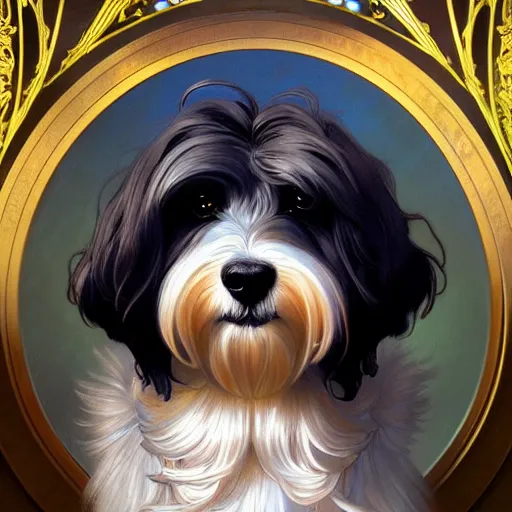 Image similar to beautiful detailed picture of a havanese, radiant light, art nouveau, intricate, elegant, highly detailed, my rendition, digital painting, artstation, concept art, smooth, sharp focus, illustration, art by artgerm and greg rutkowski and alphonse mucha