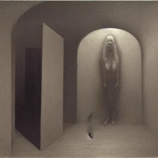 Image similar to unnerving horror painting of liminal space, backrooms made by zdzislaw beksinski