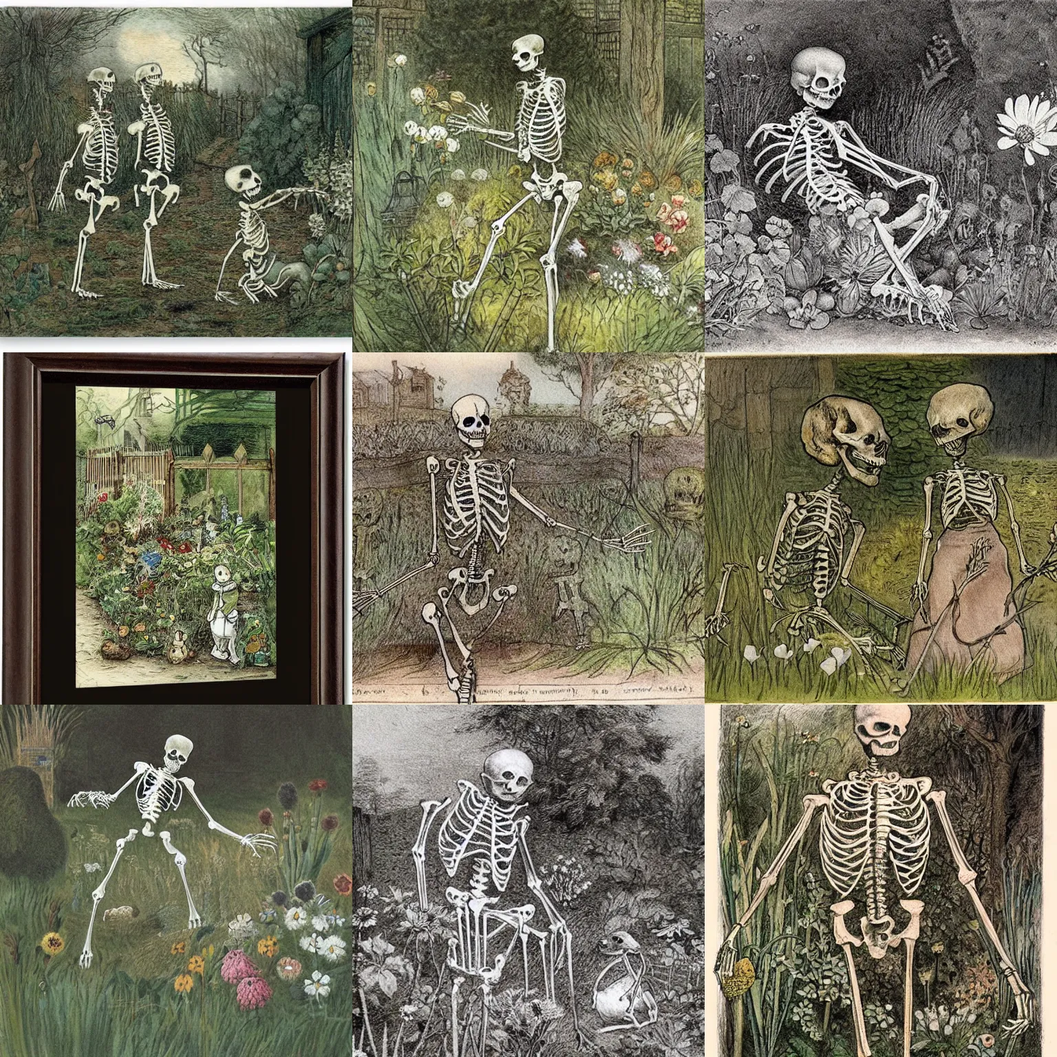 Image similar to garden skeleton by Beatrix Potter