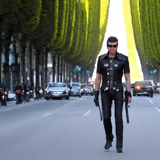 Image similar to T-800 walks in the avenue des champs elysée