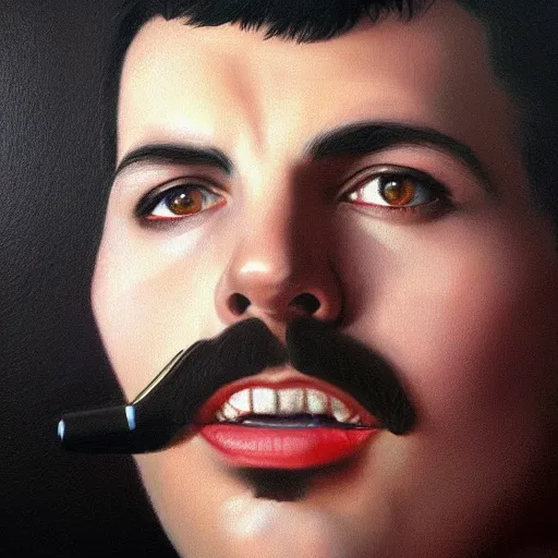 Image similar to of an ultradetailed beautiful portrait panting of freddie mercury, front view, oil painting, by ilya kuvshinov, greg rutkowski and makoto shinkai