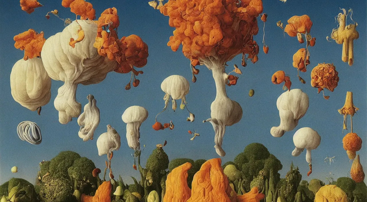 Prompt: a single colorful! tall sentient fungus white! clear empty sky, a high contrast!! ultradetailed photorealistic painting by jan van eyck, audubon, rene magritte, agnes pelton, max ernst, walton ford, andreas achenbach, ernst haeckel, hard lighting, masterpiece