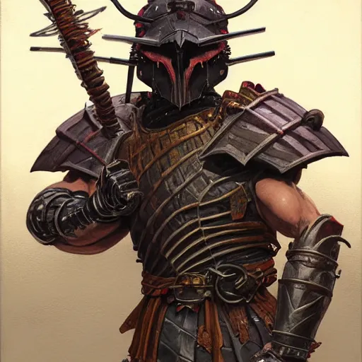 Image similar to quarter length portrait of an armored samurai hobgoblin, d & d, fantasy, greg rutkowski, frank frazetta, alexandre chaudret, boris vallejo, michael whelan, miro petrov, hr giger, magali villeneuve, donato giancola