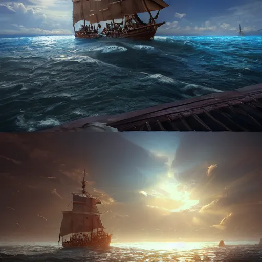 Image similar to ancient ship battle, highly detailed, photorealistic portrait, bright studio setting, studio lighting, crisp quality and light reflections, unreal engine 5 quality render