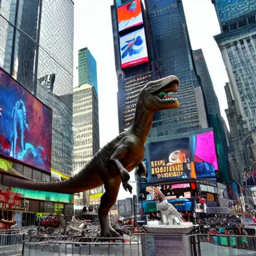 Image similar to a statue of dinosaur placed at time square