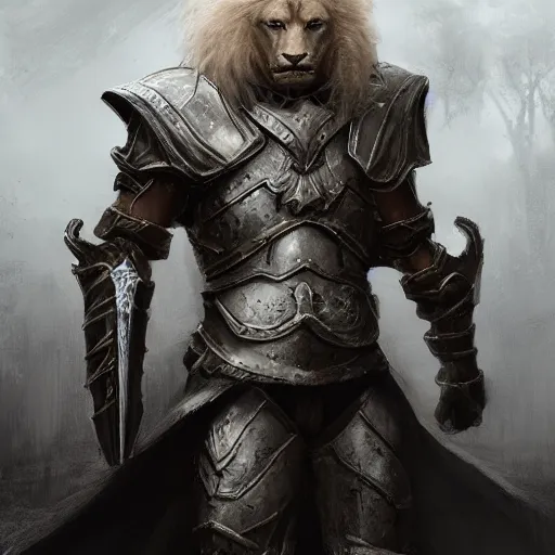 Image similar to a beautiful award winning commission of a male anthro albino lion dressed in skyrim armour,digital art,art by greg rutkowski,character design by charles bowater,ross tran,photorealistic,highly detailed,detailed face,4k,dramatic,deviantart,artstation