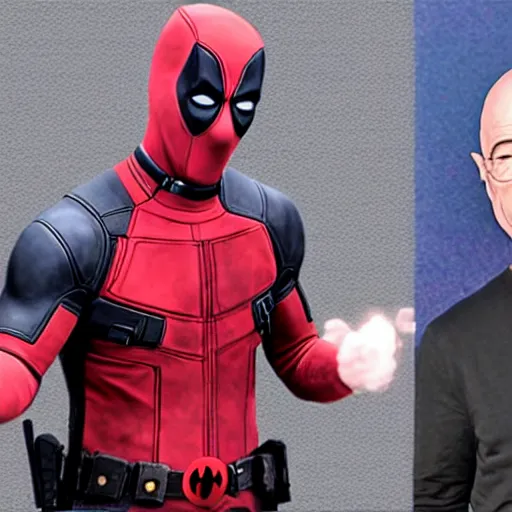 Image similar to deadpool and walter white real photo.